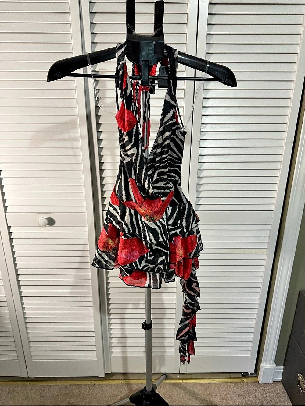 Windsor Out Of Line Ruffle Halter Romper Black & Red Medium